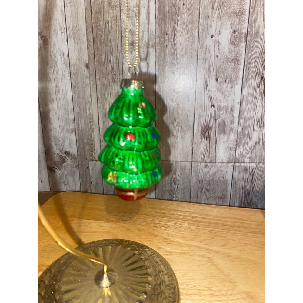 Vintage Blown Glass Christmas Tree Ornament With Red & Blue Accents